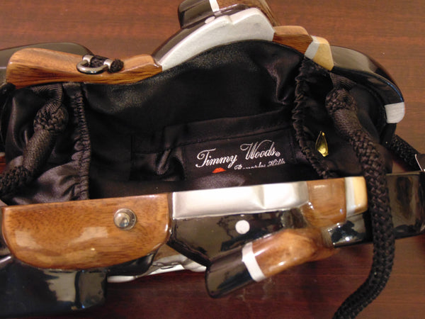 Vintage Timmy Woods Harley Motorcycle Purse: Wooden Novelty Bag
