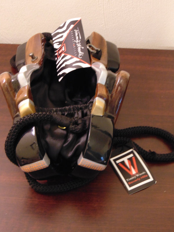 Vintage Timmy Woods Harley Motorcycle Purse: Wooden Novelty Bag