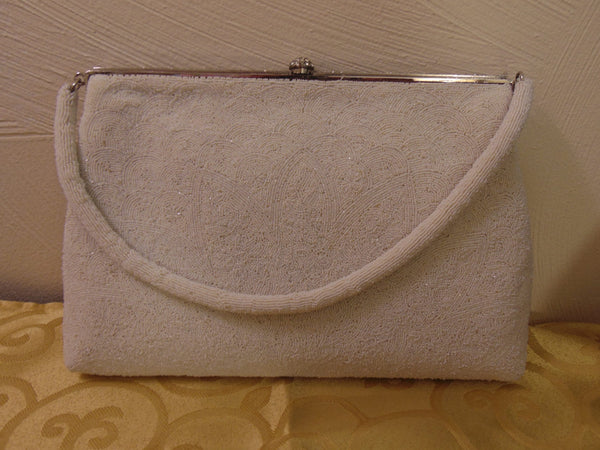 50s Vintage Beaded Purse: Rhinestone Clasp, Bonwit Teller France
