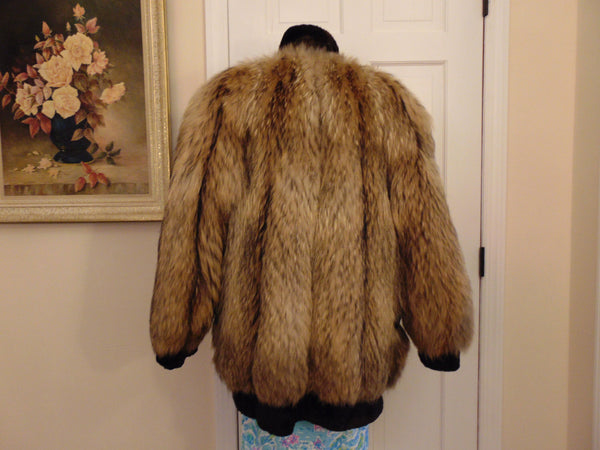 Vintage Tanuki Raccoon Fur Stroller Coat with Beaver Trim