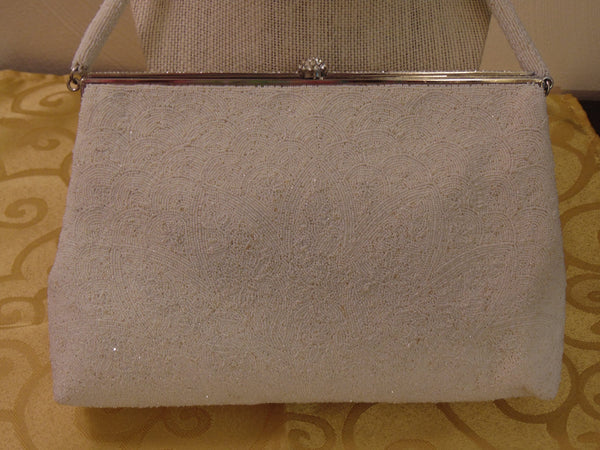 50s Vintage Beaded Purse: Rhinestone Clasp, Bonwit Teller France