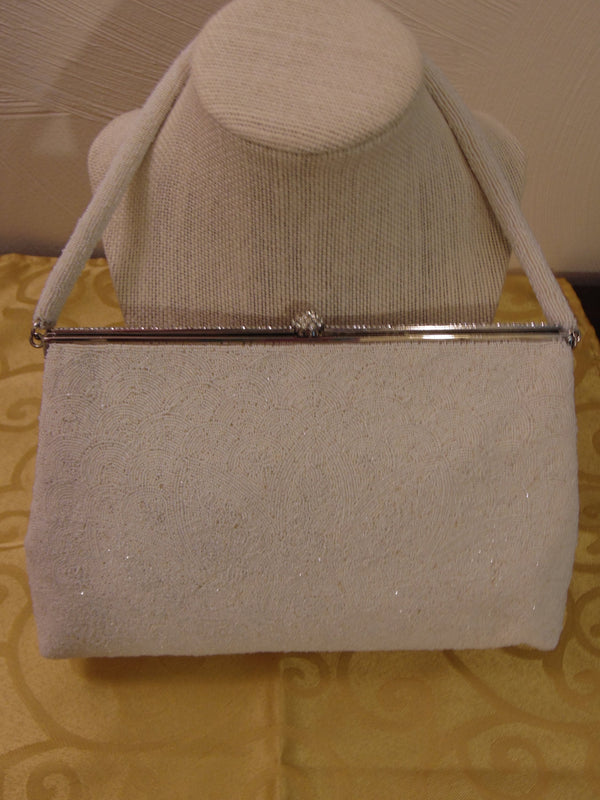 50s Vintage Beaded Purse: Rhinestone Clasp, Bonwit Teller France