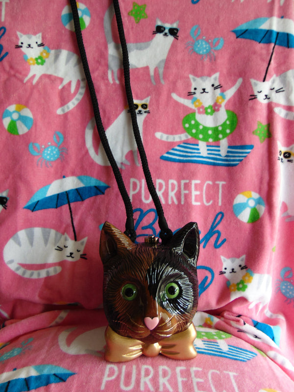 Vintage Timmy Woods Wooden Cat Purse: Signed Collectible Handbag