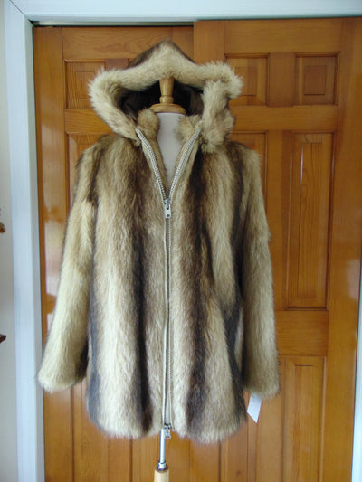Preloved Golden Raccoon Fur Hooded Jacket: Detachable Hood