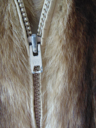 Preloved Golden Raccoon Fur Hooded Jacket: Detachable Hood