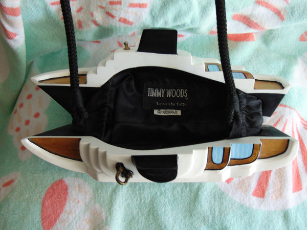 Timmy Woods Vintage Cruise Ship Purse, Acacia Wood, Wearable Art Bag