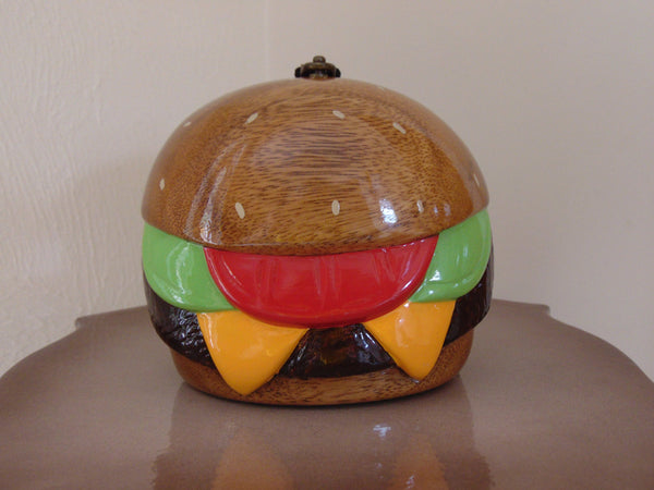 Rare Timmy Woods Cheeseburger Purse: Acacia Wood Wearable Art