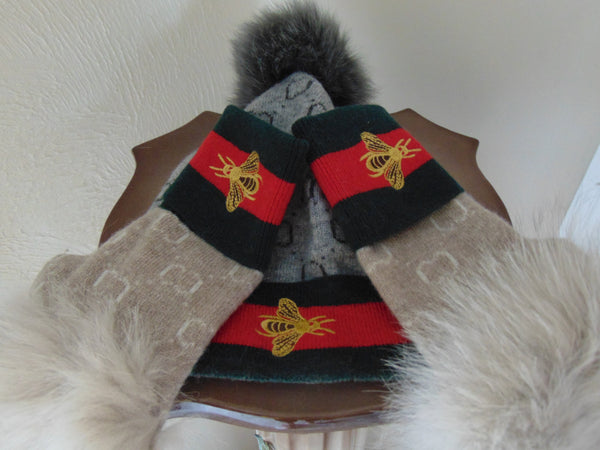 Fur Tasseled Ski Cap and Gloves Set - Girls Winter Gift