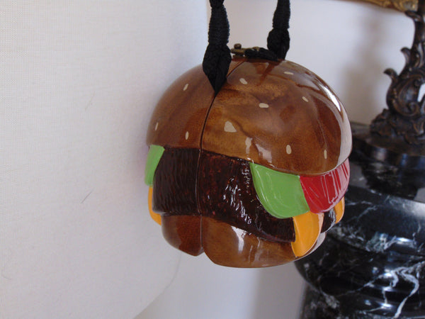Rare Timmy Woods Cheeseburger Purse: Acacia Wood Wearable Art