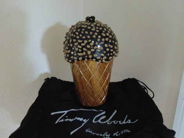 Timmy Woods Ice Cream Cone Purse: Hand Carved Acacia Wood, Retired Design