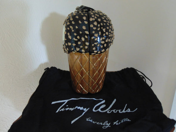 Timmy Woods Ice Cream Cone Purse: Hand Carved Acacia Wood, Retired Design