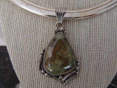 Sterling Silver Serpentine Jasper Pendant Necklace - Italy 925 Omega Chain