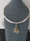 Sterling Silver Serpentine Jasper Pendant Necklace - Italy 925 Omega Chain