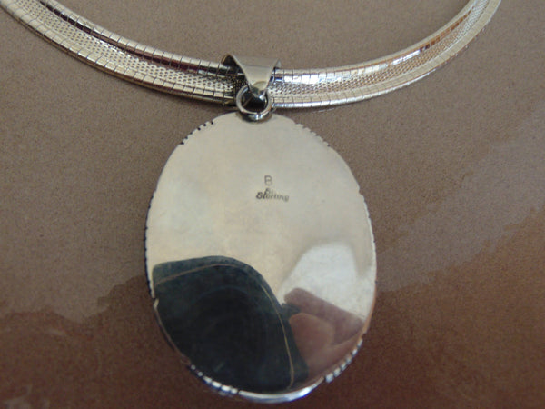 925 Sterling Silver Jasper Pendant Necklace - Western Rodeo Style