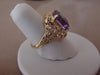 10Kt Yellow Gold Synthetic Amethyst Ring: Art Deco Filigree