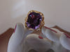 10Kt Yellow Gold Synthetic Amethyst Ring: Art Deco Filigree