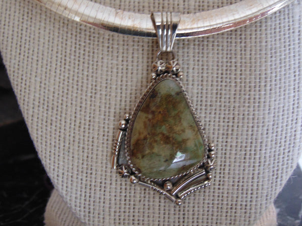 Sterling Silver Serpentine Jasper Pendant Necklace - Italy 925 Omega Chain