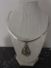 Sterling Silver Serpentine Jasper Pendant Necklace - Italy 925 Omega Chain