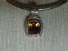 Sterling Silver Omega Chain Necklace: Faux Citrine & Diamond Pendant