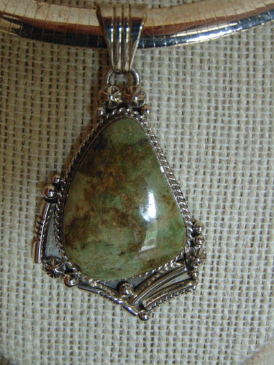 Sterling Silver Serpentine Jasper Pendant Necklace - Italy 925 Omega Chain