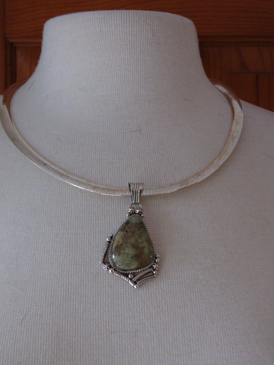 Sterling Silver Serpentine Jasper Pendant Necklace - Italy 925 Omega Chain