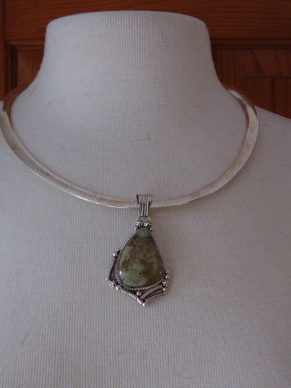 Sterling Silver Serpentine Jasper Pendant Necklace - Italy 925 Omega Chain