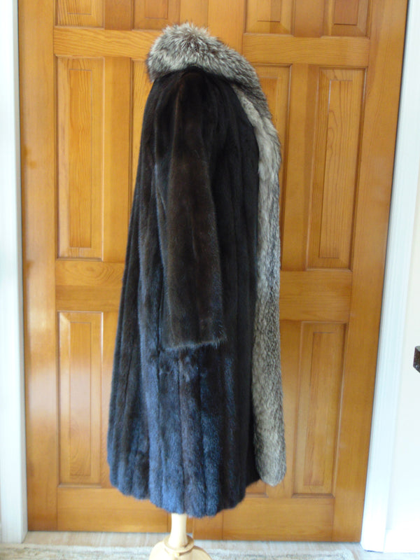 Vintage Brown Mink Coat: Silver Fox Tuxedo Trim, J. Allan Furs