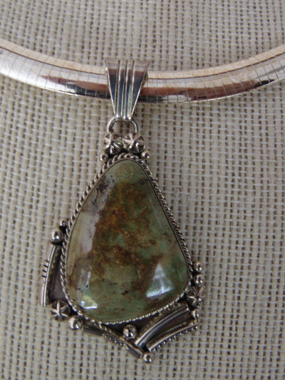 Sterling Silver Serpentine Jasper Pendant Necklace - Italy 925 Omega Chain
