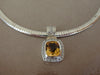 Sterling Silver Omega Chain Necklace: Faux Citrine & Diamond Pendant