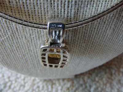 Sterling Silver Omega Chain Necklace: Faux Citrine & Diamond Pendant