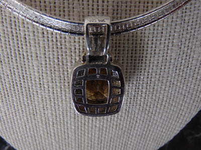 Sterling Silver Omega Chain Necklace: Faux Citrine & Diamond Pendant