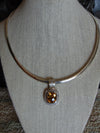 Sterling Silver Omega Chain Necklace: Faux Citrine & Diamond Pendant