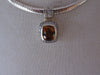 Sterling Silver Omega Chain Necklace: Faux Citrine & Diamond Pendant