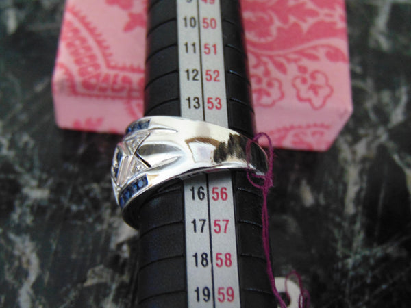Vintage 10K White Gold Sapphire Diamond Band Ring