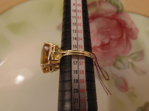 Vintage 14K Gold Citrine Diamond Ring: 12Ct Radiant Cut