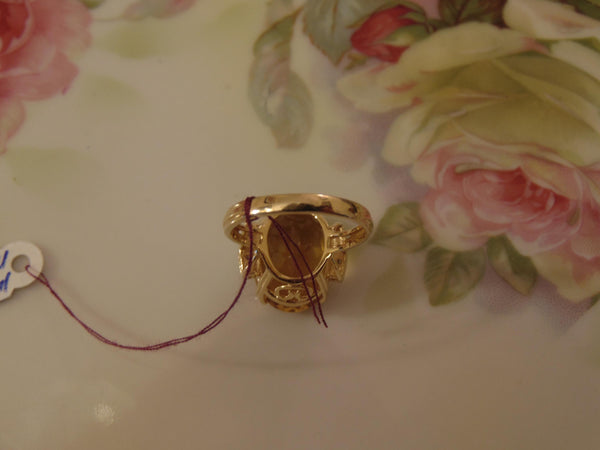 Vintage 14K Gold Citrine Diamond Ring: 12Ct Radiant Cut