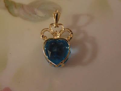 14K Gold Blue Topaz Heart Pendant