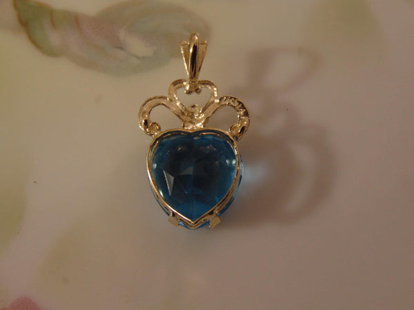14K Gold Blue Topaz Heart Pendant