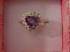 10K Yellow Gold Purple Heart Ring with Diamonds, Size 6 3/4