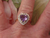 10K Yellow Gold Purple Heart Ring with Diamonds, Size 6 3/4