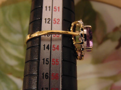 10K Yellow Gold Purple Heart Ring with Diamonds, Size 6 3/4