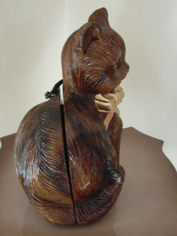 Vintage Timmy Woods Wooden Cat Purse with Box