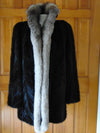 Vintage Black Mink Fur Stroller Coat: Indigo Fox Tuxedo Trim