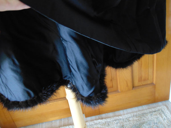 Vintage Black Mink Fur Stroller Coat: Indigo Fox Tuxedo Trim