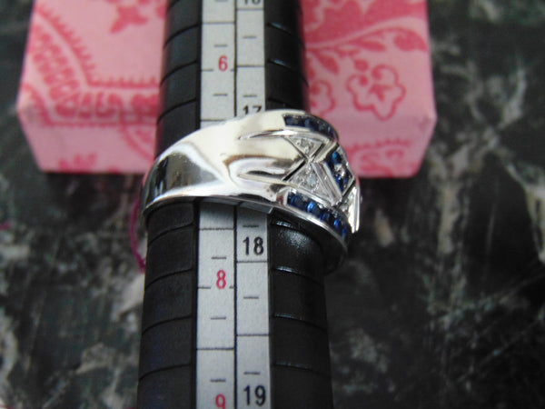 Vintage 10K White Gold Sapphire Diamond Band Ring