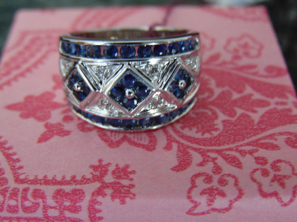 Vintage 10K White Gold Sapphire Diamond Band Ring