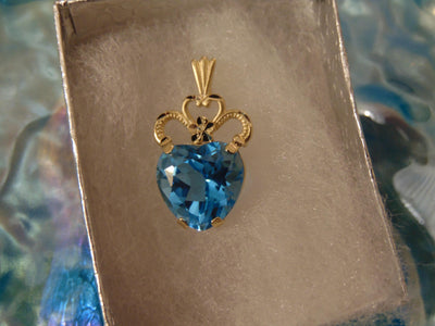 14K Gold Blue Topaz Heart Pendant