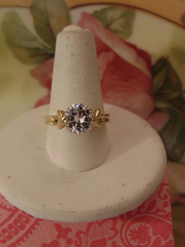 14KT Gold CZ Ring: Round Solitaire, Size 5 3/4