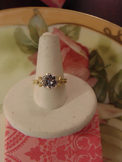 14KT Gold CZ Ring: Round Solitaire, Size 5 3/4