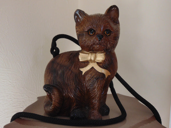 Vintage Timmy Woods Wooden Cat Purse with Box